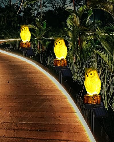 iStatue 2PC Solar Owl Garden Stake Lights, Handcrafted Resin Owl Outdoor Decor with Soft Warm Light, Solar Powered Lawn & Pathway Accent Gardening Gift (2-Pack, Owl) - Image 6