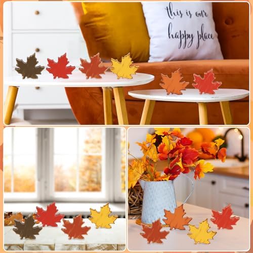 COCHIE Wooden Fall Leaves Decorations for Home Office Indoor, Farmhouse Thanksgiving Table Tiered Tray Decor Set of 6, Vintage Fall Harvest Maple Leaf Block Signs Tabletop Shelf Decoration (Retro) - Image 6