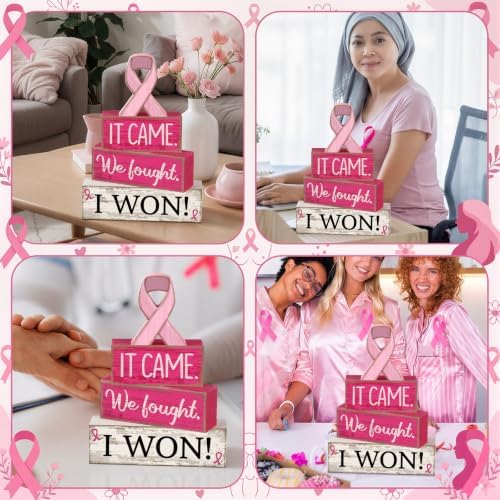 Lineshading 4 Pcs Breast Cancer Wooden Block Signs Farmhouse Decor - Image 5