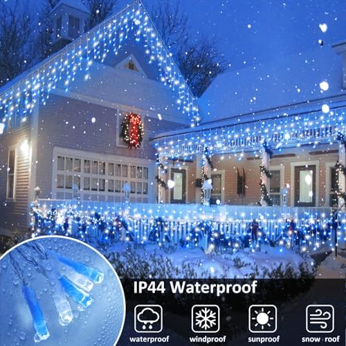 33FT 400 LED Icicle Lights for Outside, Blue and White - Image 5