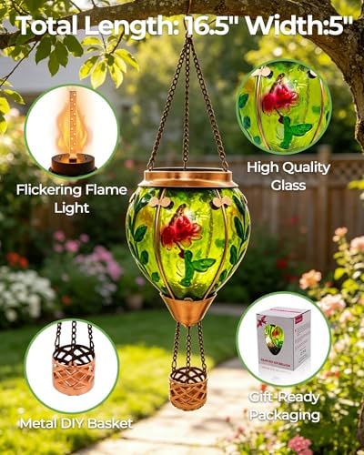 Glass Hot Air Balloon Solar Lantern with Flickering Flame Light - Image 3