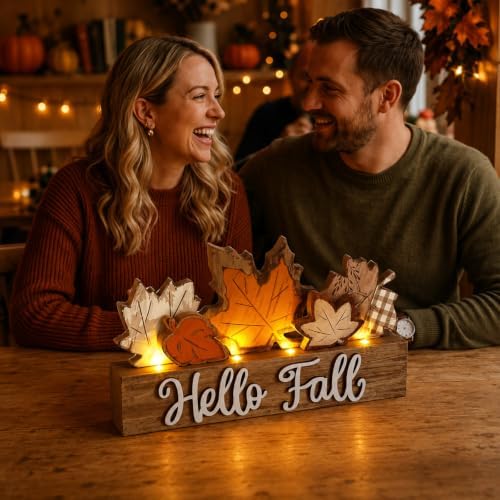 Chunful Lighted Fall Table Decor Wooden Maple Leaf Centerpiece - Image 6