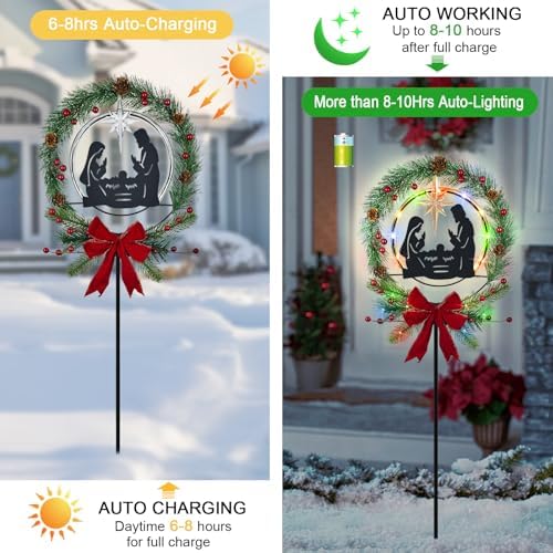 Nativity Scene Outdoor,Multi Colorful Solar Lights Christmas Garden Stakes - Image 4