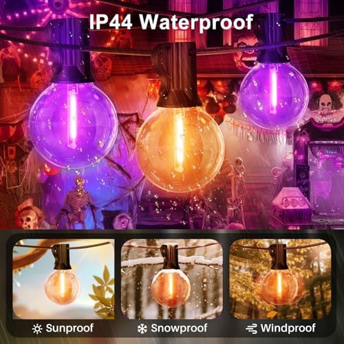 LAMPHOME Orange & Purple ST38 LED Outdoor String Lights,26FT Patio Lights with 12+1 Shatterproof Edison Bulbs,UL Waterproof Connectable Dimmable Hanging Lights for Halloween Backyard Porch Decor - Image 5
