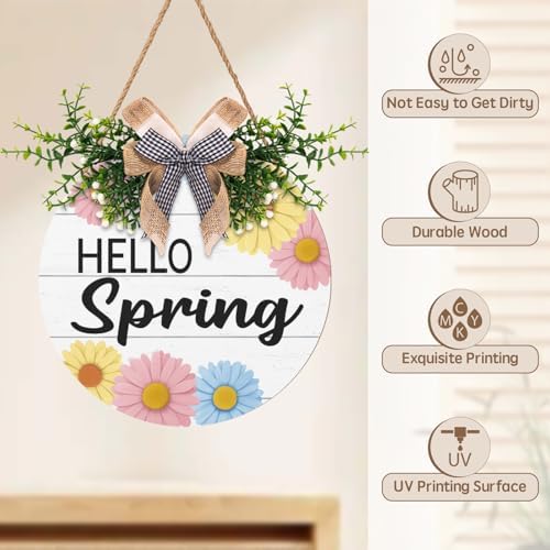 Spring Daisy Door Wrath for Home Decorations Colorful Floral Door Sign Hello Spring Welcome Hanging Door Hanger for Outdoor Porch Wall Decor - Image 6