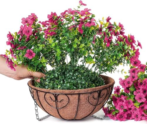 HyeFlora 2 Set Artificial Outdoor Flowers Hanging Basket, Faux Hanging Plants for Outside Spring Decoration, Fake Silk UV Resistant Look Real Daisy for Porch Patio Home Decor - Image 6