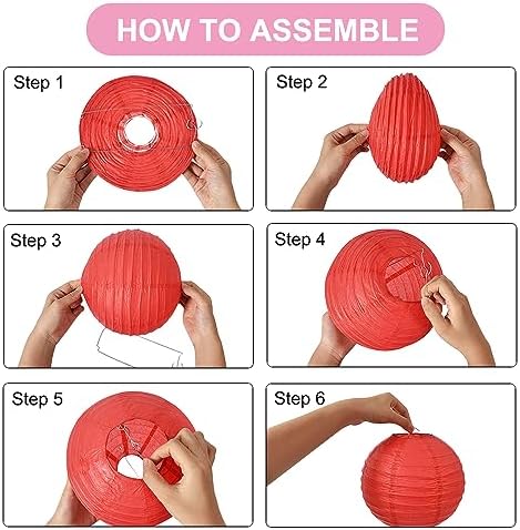 BEISHIDA 12-Inch Round Paper Lanterns Hanging Decorative Chinese Paper Lanterns Lamp for Valentine Birthday Wedding Party Decoration and Baby Bridal Shower（6 Packs） Pink - Image 3