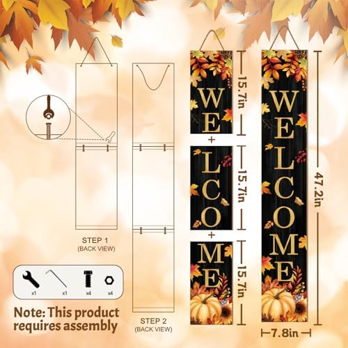 Fall Welcome Porch Sign, Pumpkin Signs for Front Porch, Maples Door Sign Yard, Vertical Wood Sign Standing for Patio Front Door Porches, Autumn Holiday Thanksgiving Home Party Decor for Wall Yard Indoor Outdoor, 47x8 inch - Image 2