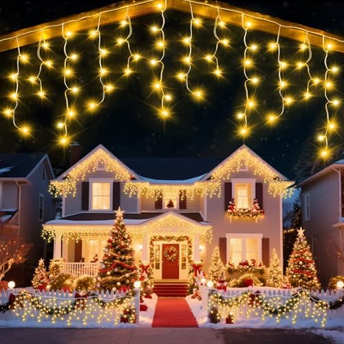 98 Ft Ice Lights for Outside, 1216 LED Christmas Lights Outdoor Plug in, Christmas String Lights with 8 Modes & Timer for Holiday, Party, Wedding, House, Patio, Outdoor Decor(Warm White) by Unknown