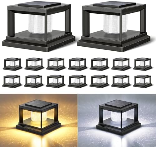 FOLKSMATE Solar Fence Post Cap Lights 16 Pack Outdoor Waterproof Black by FOLKSMATE