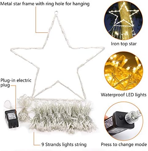(New Christmas Decoration Lights, 320 LED Waterfall Christmas Tree Lights with 12" Star Topper, 8 Modes Indoor Outdoor String Lights for Yard, Party, Home, Holiday (Warm White) - Image 4