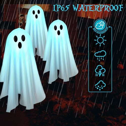 Halloween Decorations Outdoor Solar Ghost Lights, 2PACKS Light up Cute Flying Ghosts, for Spooky Halloween Party Decor, Creepy Ghost Decor Light for Front Porch Yard Patio Tree, Cold Light - Image 6