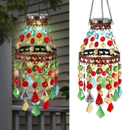 Hanging Solar Lantern Outdoor Chandelier,2 Tier Acrylic Crystal Wind Chimes by HokfirmHomeDecorGarden