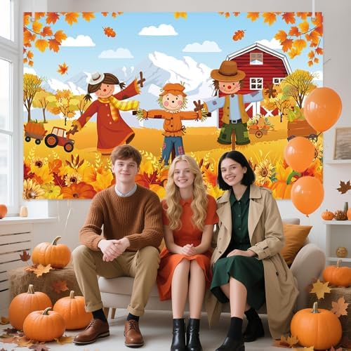 AIBIIN Pumpkin Patch Party Backdrop Fall Thanksgiving Farm Banner Autumn Maple Leaves Pumpkin Bulletin Board Decorations Pumpkin Party Photo Background Wall Decor Supplies 96 x 72 inch - Image 6