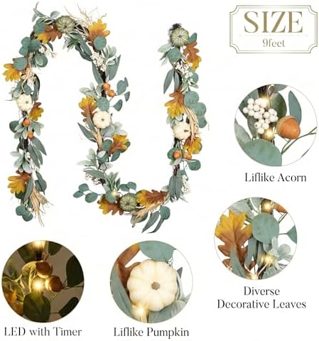 Valery Madelyn 9ft Fall Garland for Mantle with Pumpkins - Image 5