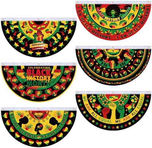 6 Pcs Juneteenth Bunting Flag African Americans Garden Fan Flag Juneteenth Half Fan Banner Decoration for June 19th Memorial Day Holiday Indoor Outdoor Yard, 1.5 x 3 ft by Windkream