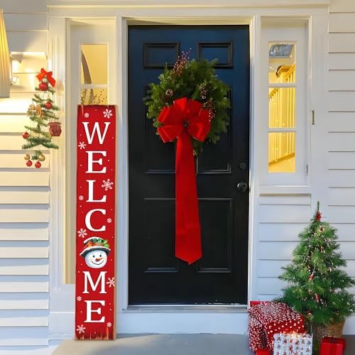 Christmas Snowman Wooden Porch Sign 47" Winter Vintage Large Welcome Porch Sign for Home Front Door Yard Party Decor (Red) - Image 6
