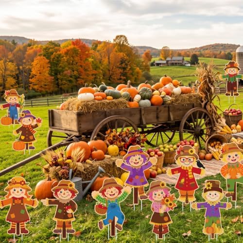 Thyle 12 Pcs 13.4'' Fall Scarecrow Yard Sign Outdoor Decoration with Stake - Image 5