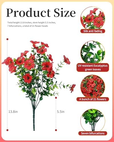 Artificial Flowers for Outdoor Decor, 16 Pack UV-Resistant Fake Red Silk Daisy Flowers, Perfect for Spring & Summer Decorating – Front Porch, Patio, Window Boxes, and Potted Plants - Image 3