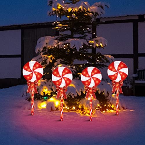 LAMPHOME 4PK 26" 160LED Lollipops Peppermint Pathway Markers Christmas Lollipops Pathway (26" 160 LED 4 Pcs) - Image 4