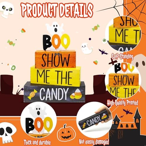4 Pcs Halloween Wooden Decor, Show Me the Candy Decorations - Image 4