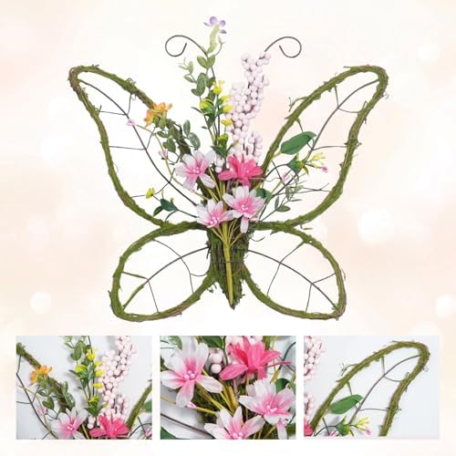 idyllic Butterfly Shaped Wreath with Pastel Berries and Floral Spring Artificial Wreaths for Front Door Decor（Pink） - Image 3