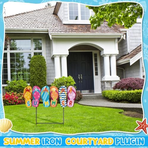 Weysat Summer Metal Yard Signs 15. 7 Inch Flip Flops Decoration Outdoor Beach Yard Decorations with Stakes Waterproof Slipper Sign Summer Pool Beach Decor for Home Garden Patio Lawn Party - Image 6