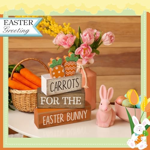 Lineshading 4 Pcs Wooden Tiered Tray Decor, Farmhouse Carrots Block Signs - Image 3