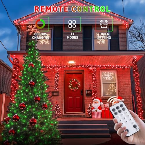 JMEXSUSS 66ft 200 LED Color Changing Christmas Lights, Red & Green - Image 3
