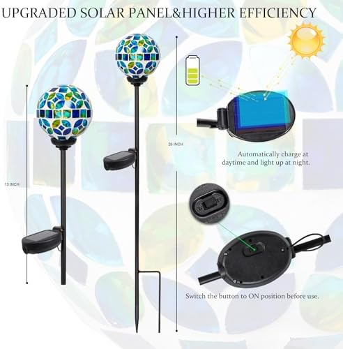 VCUTEKA Decorative Solar Garden Lights, 3.5" Mosaic Globe Outdoor Stake - Image 2