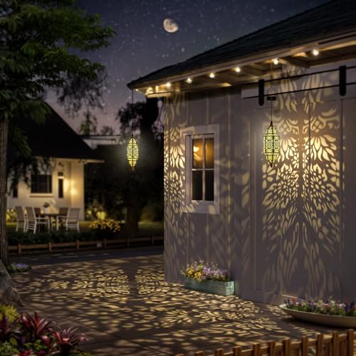 Twinkya 2 Pack Hanging Solar Lights Outdoor Garden Decorative Solar Lantern Waterproof Metal Moroccan Outdoor Decorations for Patio Pathway Yard Porch Backyard Garden Decor (Gold, 2 Pack) - Image 5