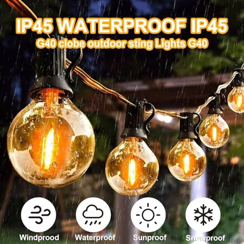 Outdoor String Lights, 100FT with 48 LED G40 Bulbs, Waterproof,Cord Powered - Image 3