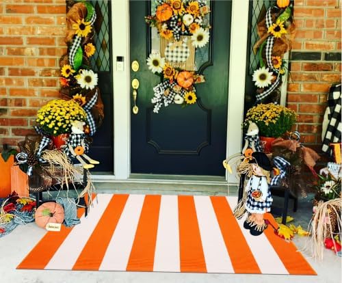 Orange and White Layered Doormat 27.5"x43",Striped Fall Front Porch Rug - Image 6