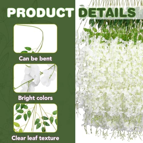Alotiki White Wisteria Hanging Flowers, 48 Pack Fake Hanging Flowers - Image 3