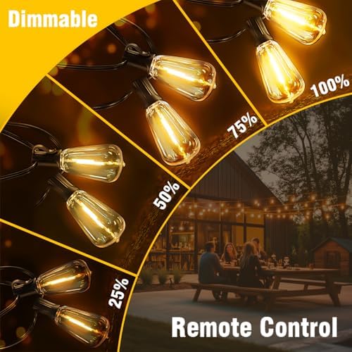 Solar String Lights Outdoor Waterproof Lights with Remote & Timer, LED Shatterproof ST38 Bulbs, USB & Solar Powered Patio Lights for Backyard, Porch, Garden, Wedding, Christmas Decor (50FT) - Image 4