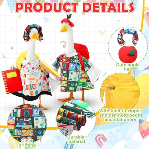 Abbylike 2 Set Back to School Porch Goose Outfit First Day of School Yard Goose Costume Clothes with Bag Pencli and Notebook Fits Large 23'' Cement for Garden Pathway Statue Decor - Image 3