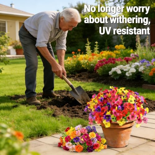 16 Bundles Summer Artificial Flowers Bundies Bulk UV Fake Flowers for Garden Pots Yard Outdoor Porch Home Decor, Colorful Faux Wildflowers Plastic Plant for Outside - Image 6