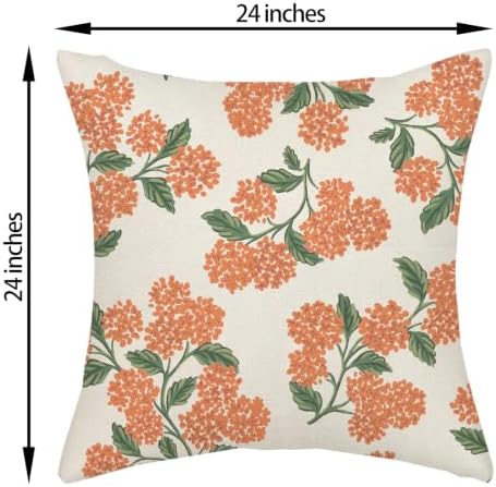 Fall Burnt Orange Pillow Covers 24x24 Inch 2 Pcs Green Hydrangea Flower Decor Throw Pillows Vintage Floral Seasonal Autumn Outdoor Decoration Pillowcase Linen Cushion Cover for Couch Sofa - Image 6