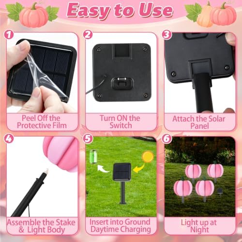 4-in-1 Pumpkin Solar Lights Outdoor Halloween Decorations Fall Stake Lights - Image 4