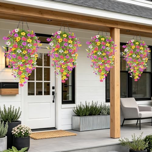 TURNMEON 4PCS Artificial Flowers for Outdoors Summer Decor, UV Resistant No Fade Fake Hanging Flowers Faux Plants Realistic Silk Flower for Outside Gardens Planter Porch Patio Yard Home Indoor Decor - Image 5