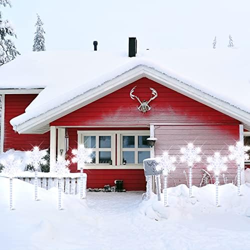 Ultra-Bright Shooting17 568LED Snowflake Lawn Stake Light 4 Stakes Total Christmas Outdoor Decoration with UL Standard Adaptor for Outdoor Pathway Lawn Holiday Party Home(White) - Image 6