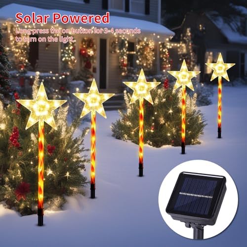 BRIGHTDECK Solar Christmas Star Pathway Lights Outdoor Decorations, 5 Pack - Image 5