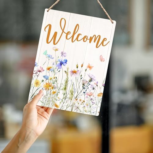 Spring Wooden Welcome Signs, Spring Door Decor, Spring Decorations for Home, Rustic Farmhouse Spring Hanging Plaque for Front Door Wall Porch Outdoor 8x10 Inch - Image 4