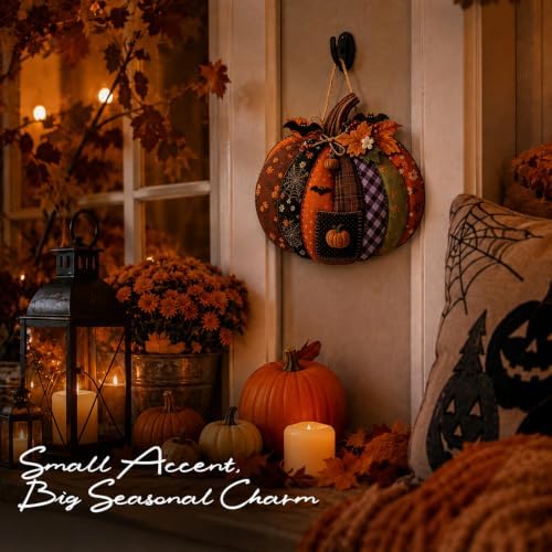 Autumn Retro Patchwork Pumpkin Door Hanging with Lights，E - Image 6