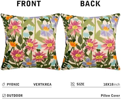 Pyonic Outdoor Pillows Waterproof Cover Pack of 2 Floral Waterproof Throw Pillows 18x18 inch for Patio Furniture Garden Furniture - Image 3