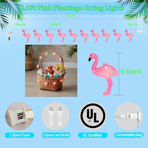 8.5Ft Summer Themed Tropical Beach Lights, 10L Pink Flamingo String Lights - Image 2