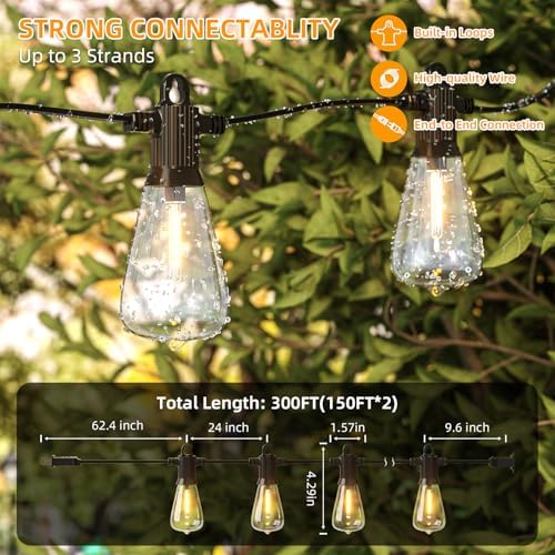 ST38 LED Outdoor String Lights, 300FT(150FT x 2) Hanging Patio Lights - Image 3