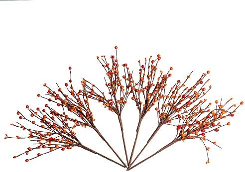 JINGHONG 6 Pack Fall Berry Stems 17" Tall Orange Berry Picks Artificial Floral Picks for Vases Centerpieces AutumnThanksgiving Harvest Festival Celebration(Orange) - Image 2