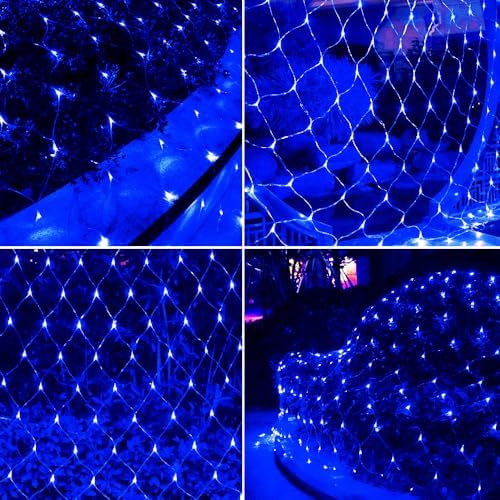 Net Light Outdoor Mesh Christmas Decorations, 100LED String Light Plug in Connectable Tree Warp Hanging 5ft x 5ft for Halloween, Shrubs, Lawn, Backyard, Walkway, Bushes, Garden Decor-Blue - Image 2