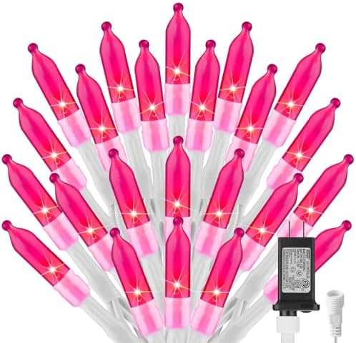 Pink Christmas Mini Lights, 39Feet 100 LED Pink String Light with 8 Lighting Modes, Connectable Valentine's Lights for Indoor Outdoor Valentine's Day Garland Wreath Holiday Decoration, White Wire by Brightown
